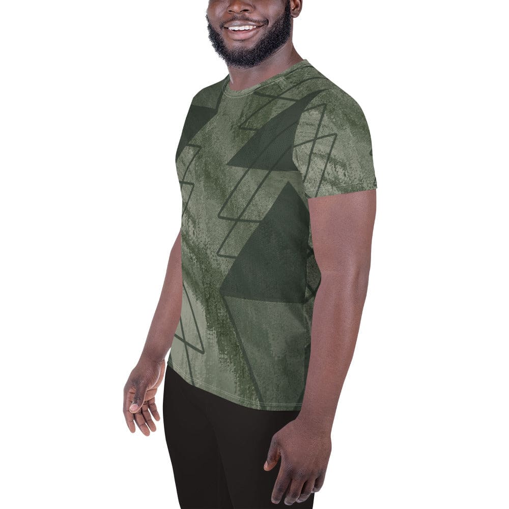 Mens Stretch Fit Athletic Sports T-shirt - Olive Green Triangular