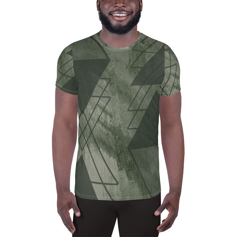Mens Stretch Fit Athletic Sports T-shirt - Olive Green Triangular