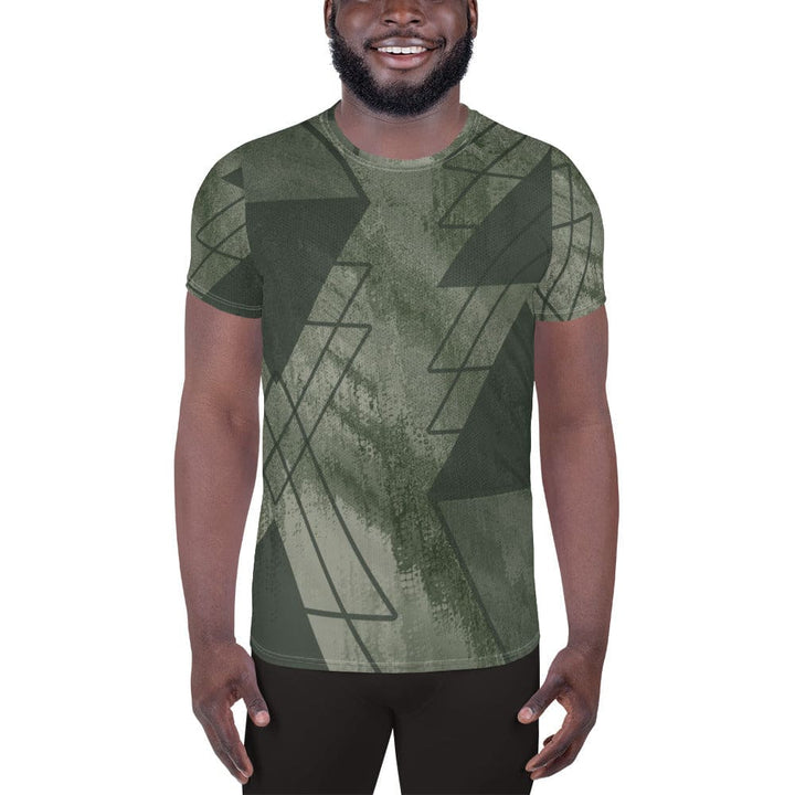 Mens Stretch Fit Athletic Sports T-shirt - Olive Green Triangular