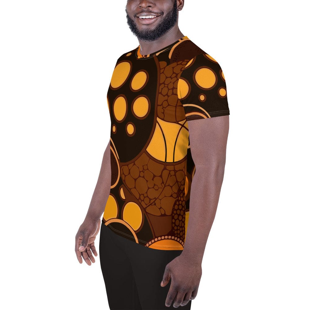 Mens Stretch Fit Athletic Sports T-shirt - Orange Brown Spotted Print