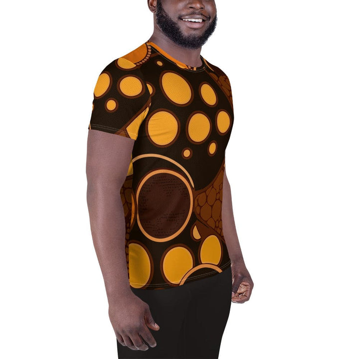 Mens Stretch Fit Athletic Sports T-shirt - Orange Brown Spotted Print