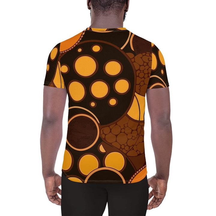 Mens Stretch Fit Athletic Sports T-shirt - Orange Brown Spotted Print
