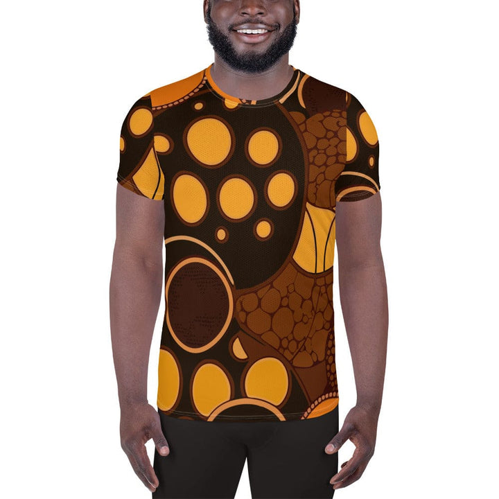 Mens Stretch Fit Athletic Sports T-shirt - Orange Brown Spotted Print