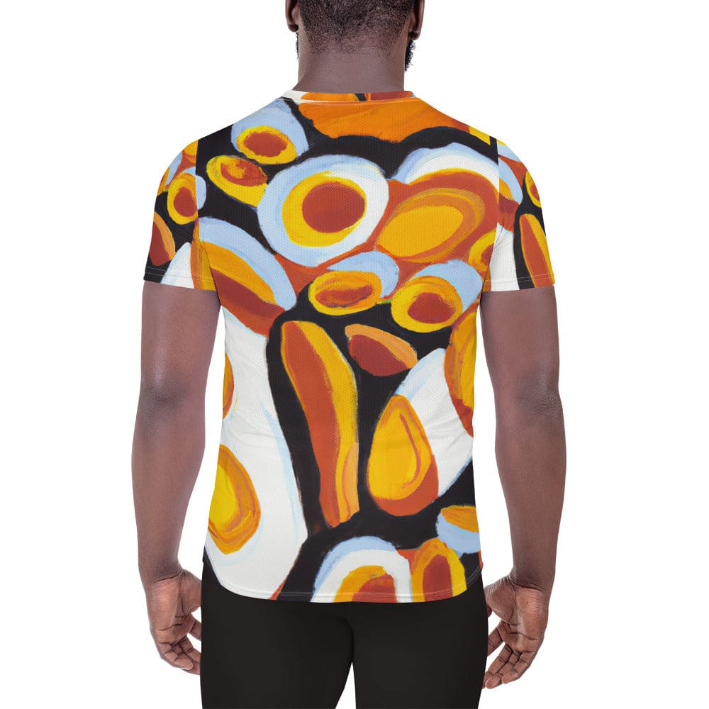 Mens Stretch Fit Athletic Sports T-shirt - Orange Black White Geometric