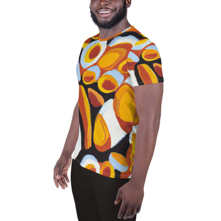 Mens Stretch Fit Athletic Sports T-shirt - Orange Black White Geometric