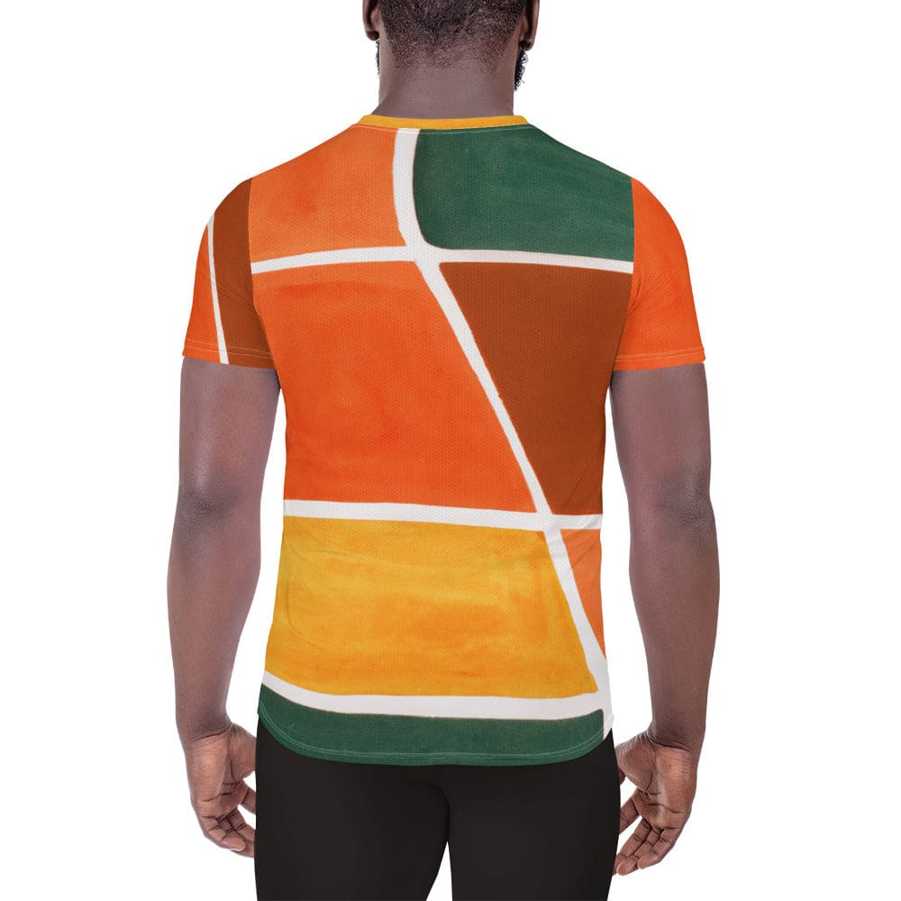 Mens Stretch Fit Athletic Sports T-shirt - Orange Green Boho Pattern