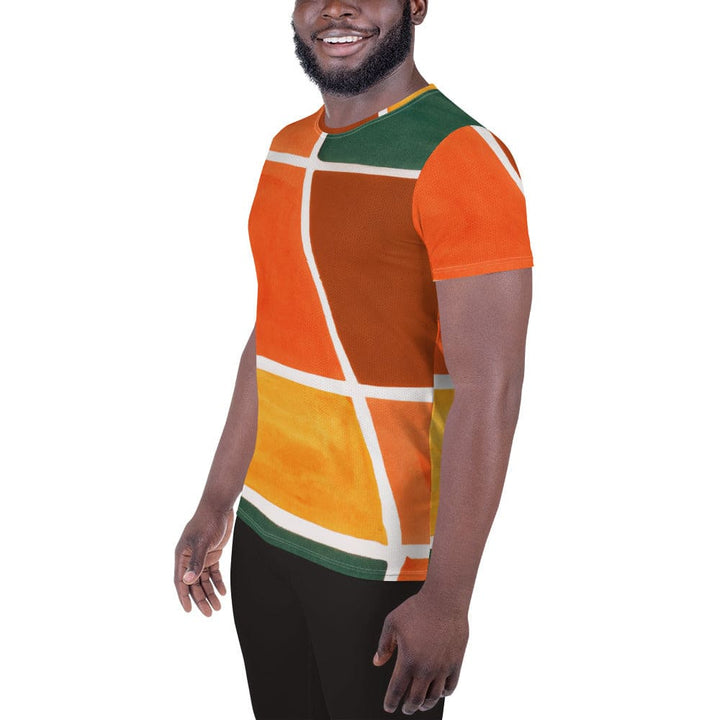Mens Stretch Fit Athletic Sports T-shirt - Orange Green Boho Pattern