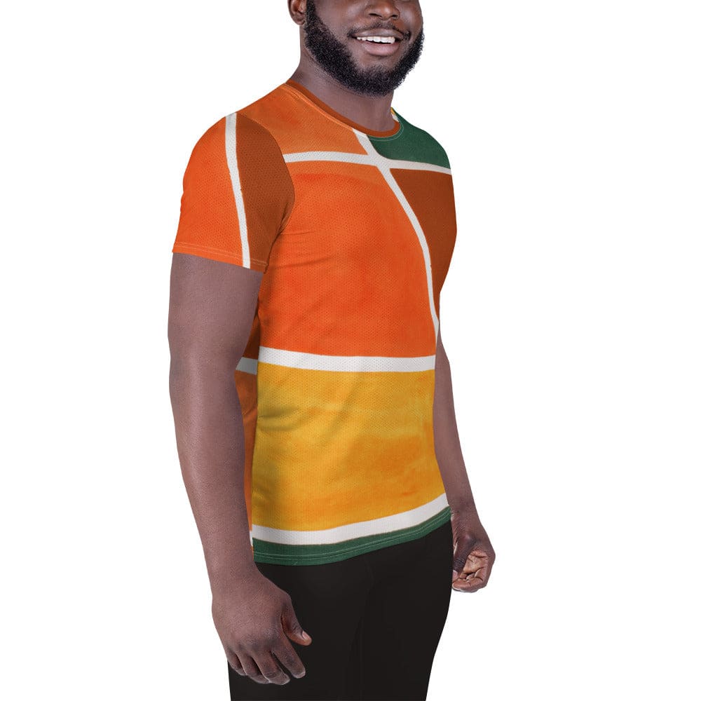 Mens Stretch Fit Athletic Sports T-shirt - Orange Green Boho Pattern
