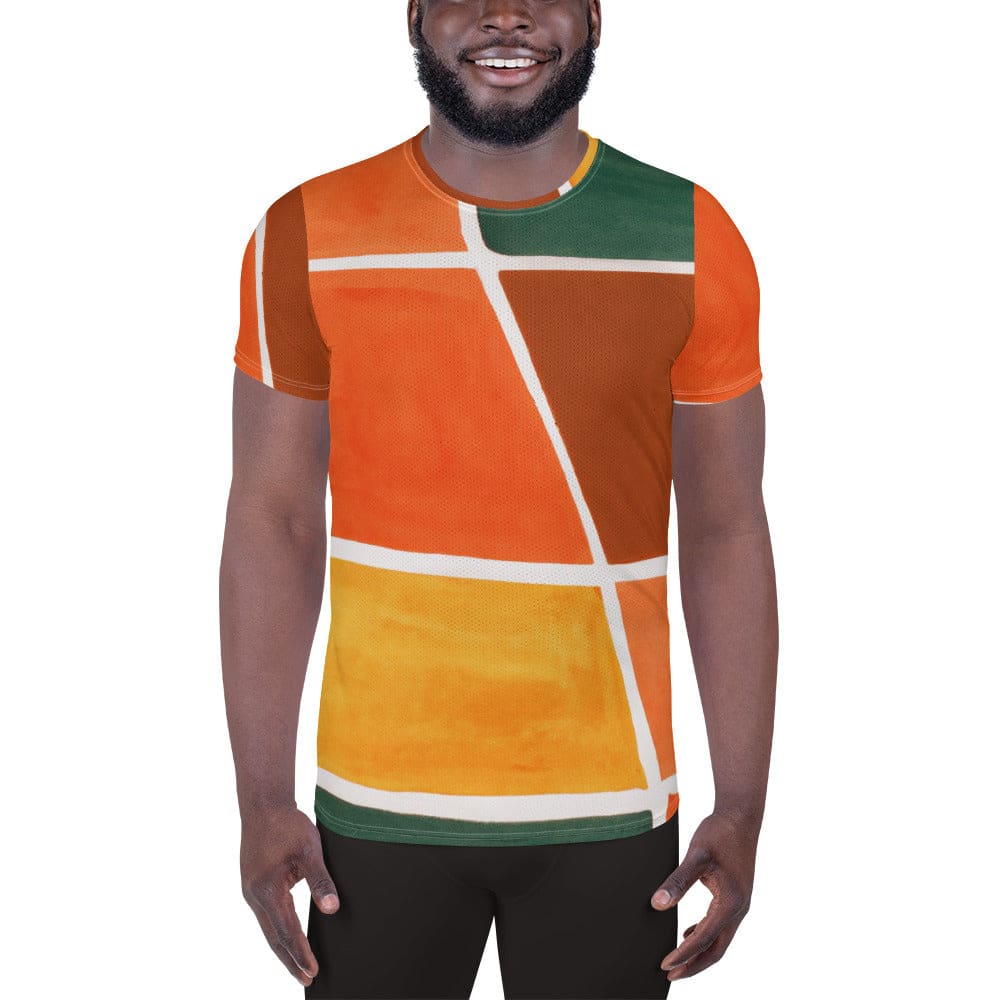 Mens Stretch Fit Athletic Sports T-shirt - Orange Green Boho Pattern