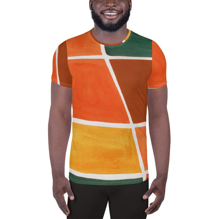 Mens Stretch Fit Athletic Sports T-shirt - Orange Green Boho Pattern