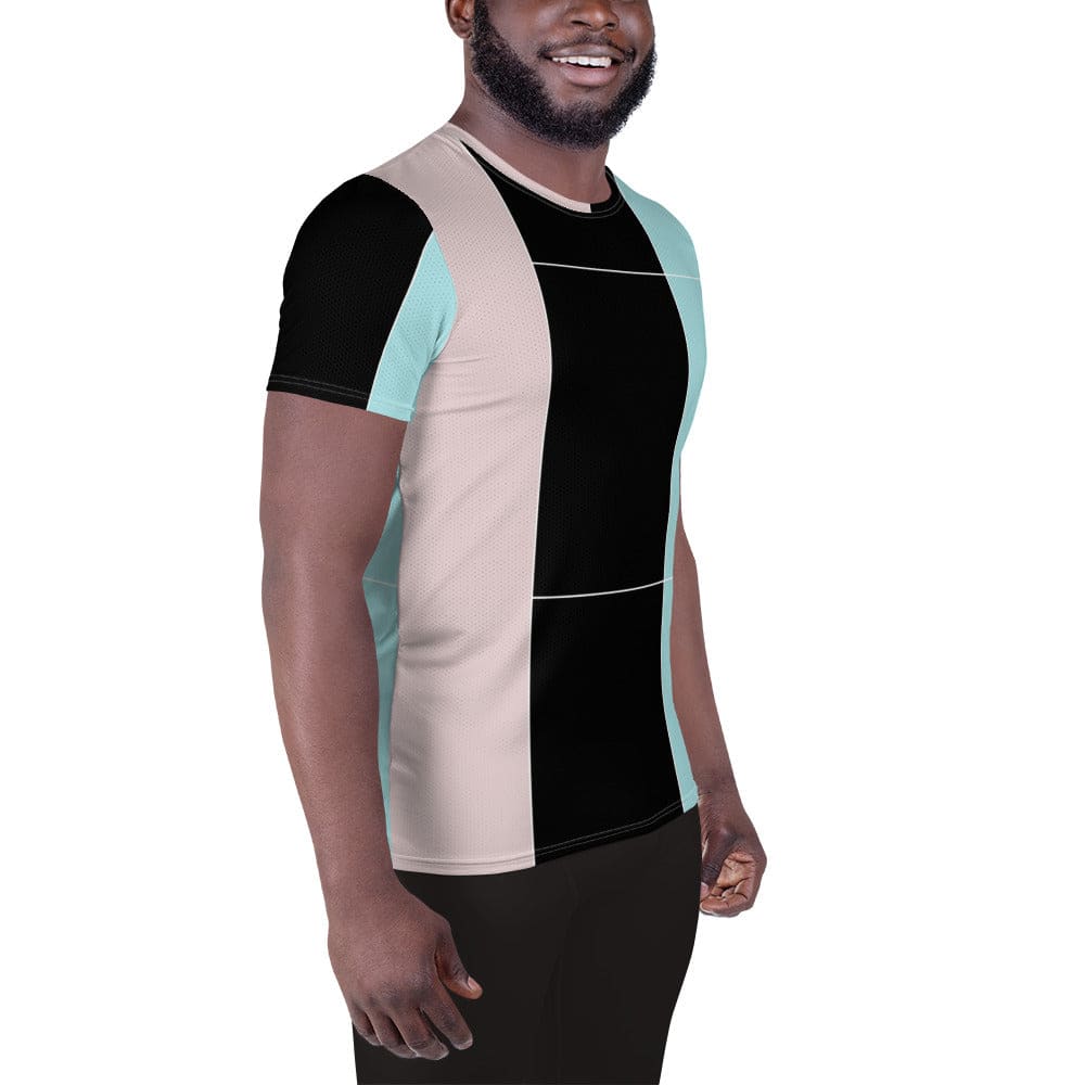 Mens Stretch Fit Athletic Sports T-shirt - Pastel Pink Black Blue