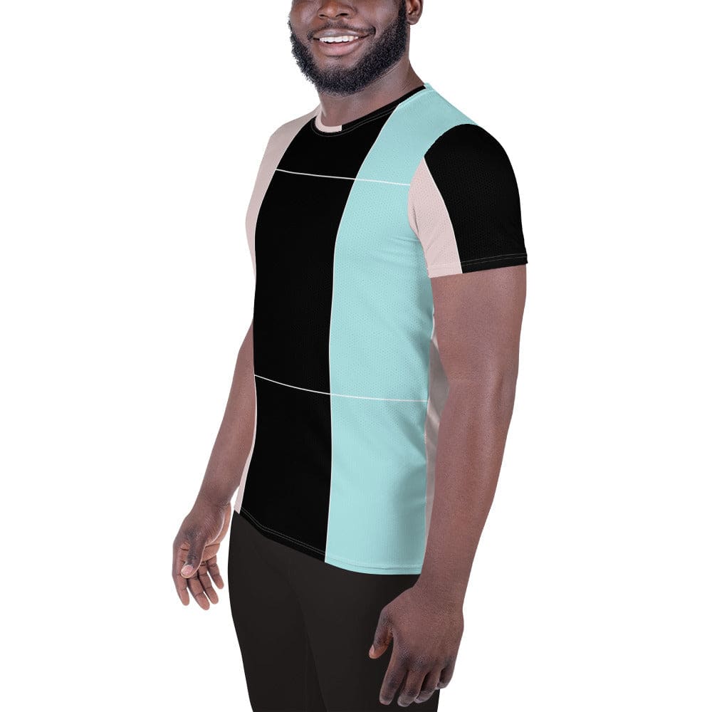 Mens Stretch Fit Athletic Sports T-shirt - Pastel Pink Black Blue
