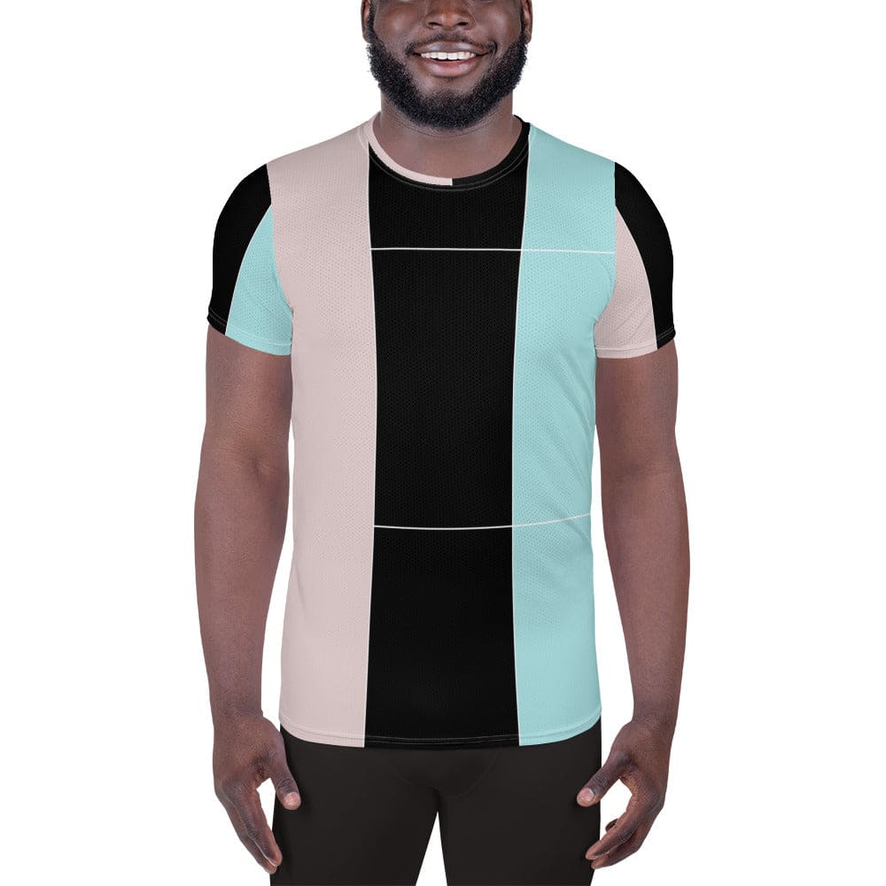 Mens Stretch Fit Athletic Sports T-shirt - Pastel Pink Black Blue