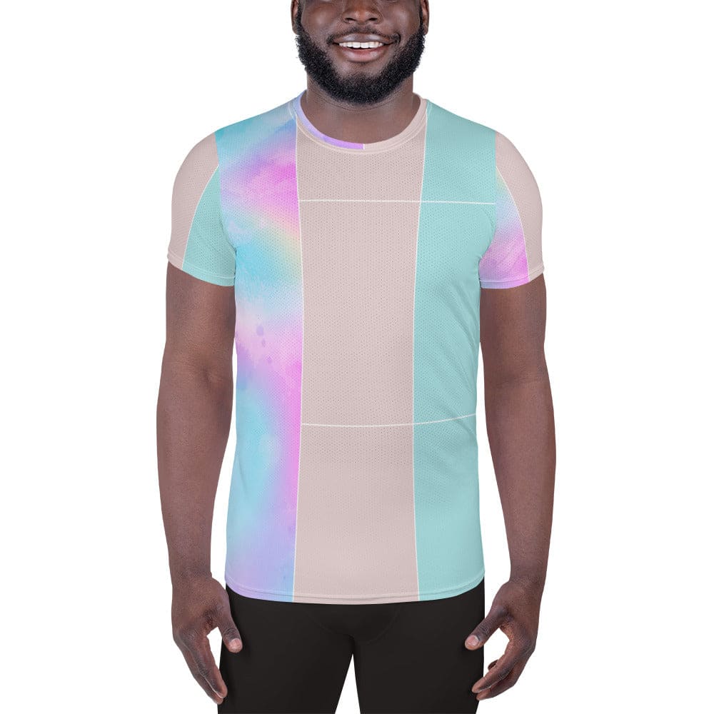 Mens Stretch Fit Athletic Sports T-shirt - Pastel Colorblock Watercolor