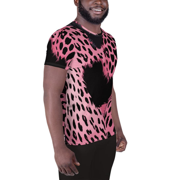 Mens Stretch Fit Athletic Sports T-shirt - Pink Black Spotted Print