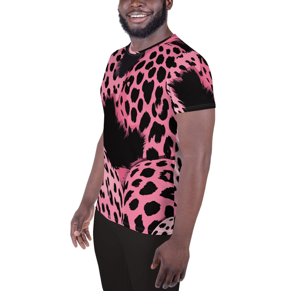 Mens Stretch Fit Athletic Sports T-shirt - Pink Black Spotted Print