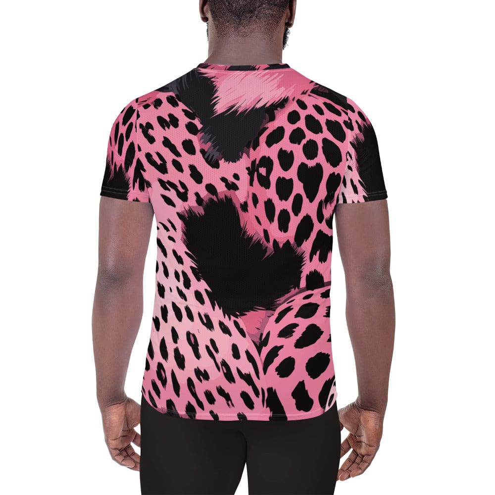 Mens Stretch Fit Athletic Sports T-shirt - Pink Black Spotted Print