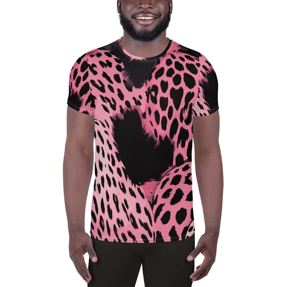 Mens Stretch Fit Athletic Sports T-shirt - Pink Black Spotted Print