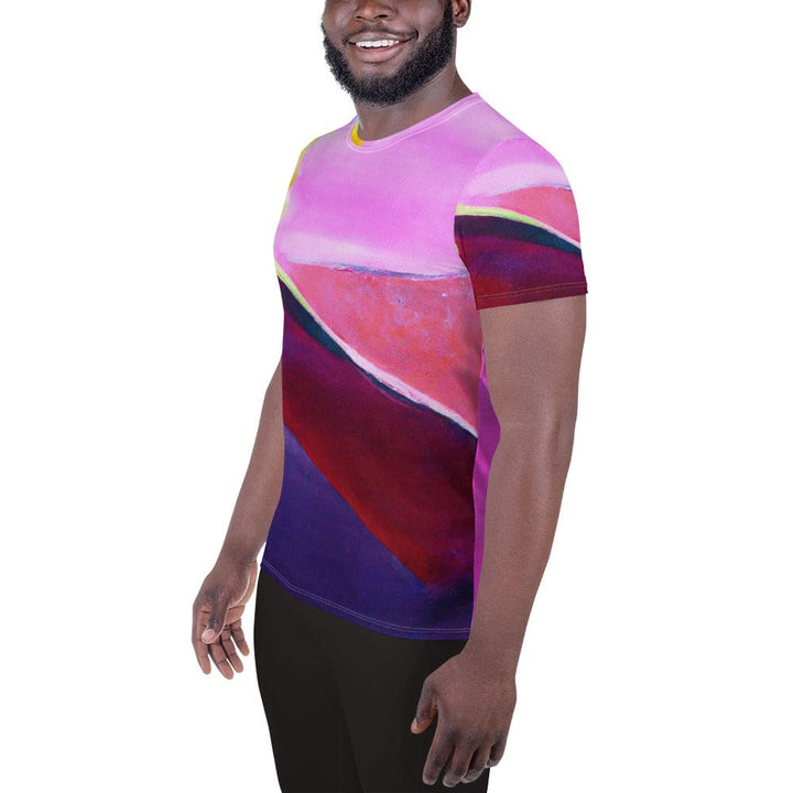 Mens Stretch Fit Athletic Sports T-shirt - Pink and Purple Pattern