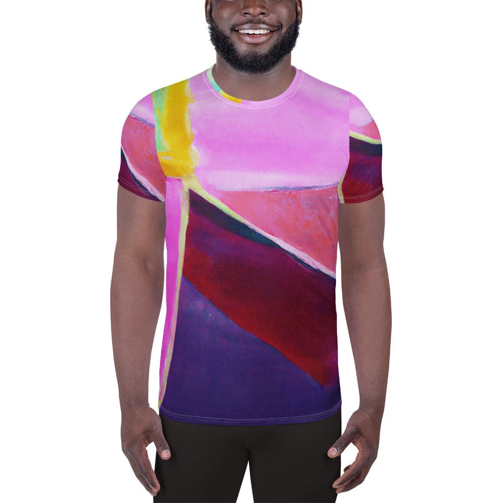 Mens Stretch Fit Athletic Sports T-shirt - Pink and Purple Pattern