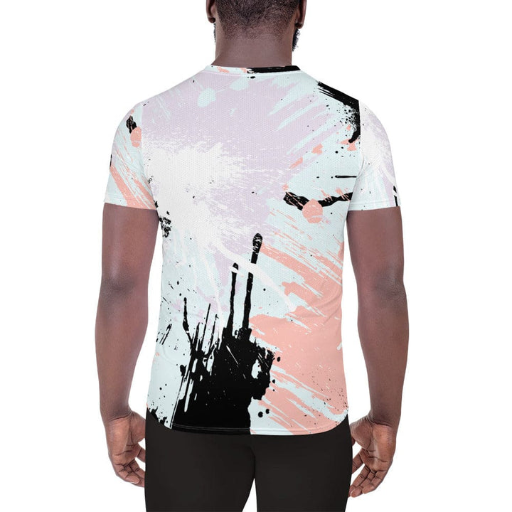 Mens Stretch Fit Athletic Sports T-shirt - Pink Black Abstract Print