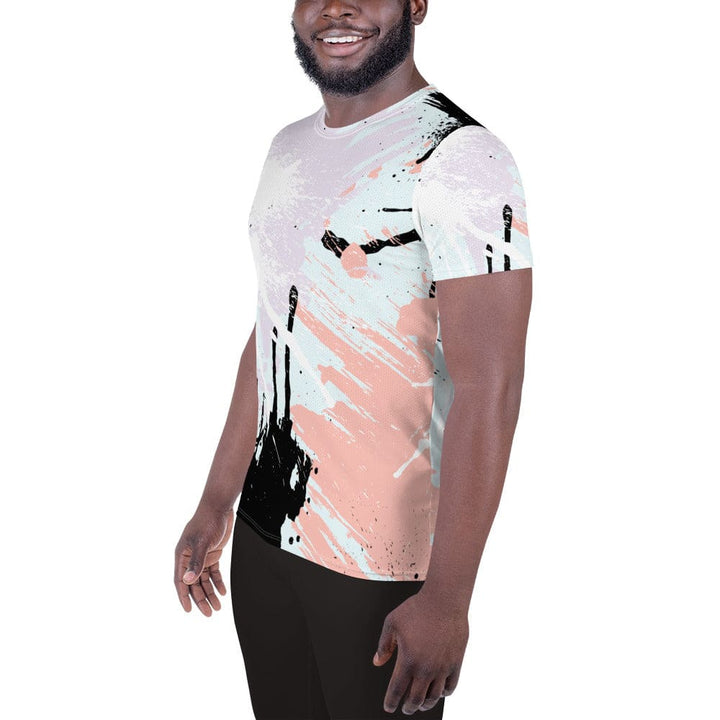 Mens Stretch Fit Athletic Sports T-shirt - Pink Black Abstract Print