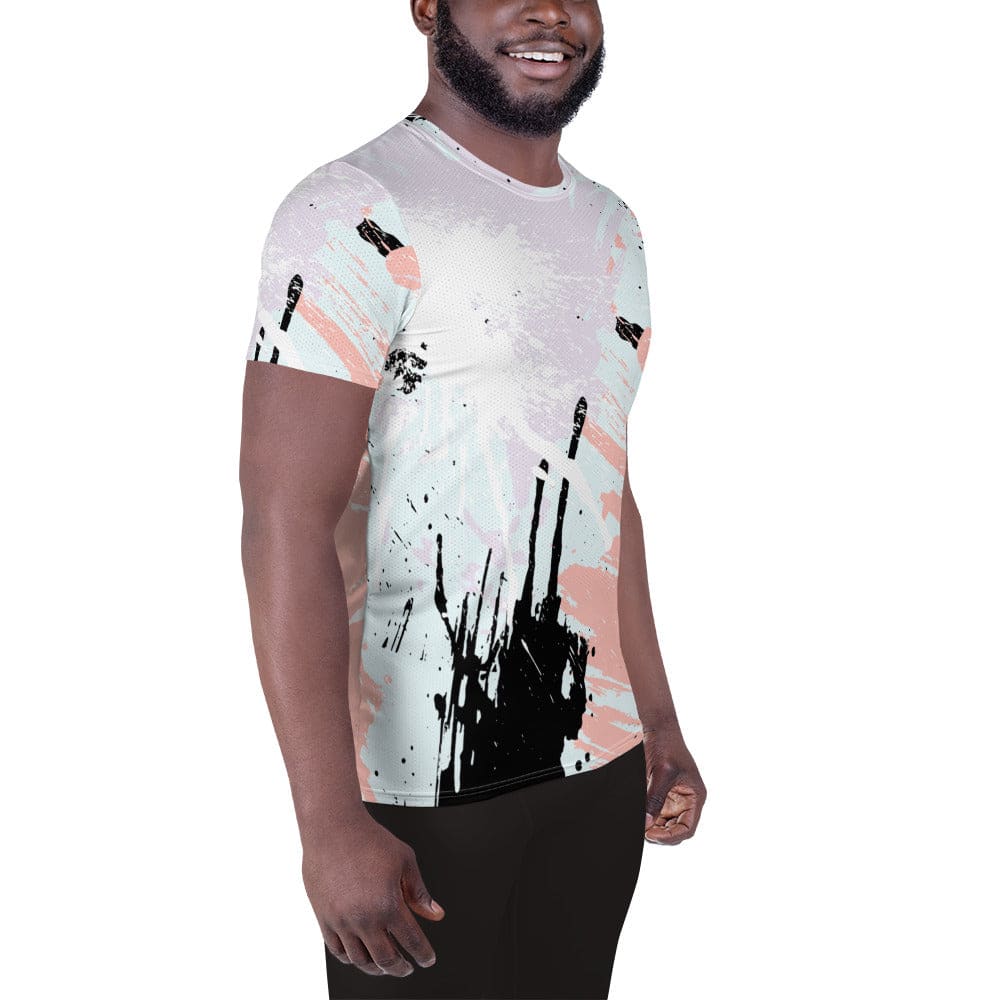 Mens Stretch Fit Athletic Sports T-shirt - Pink Black Abstract Print