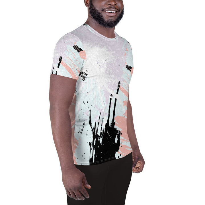 Mens Stretch Fit Athletic Sports T-shirt - Pink Black Abstract Print