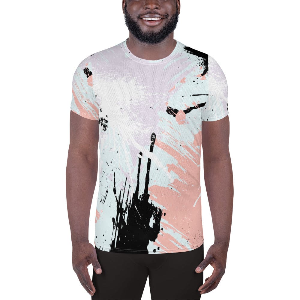 Mens Stretch Fit Athletic Sports T-shirt - Pink Black Abstract Print