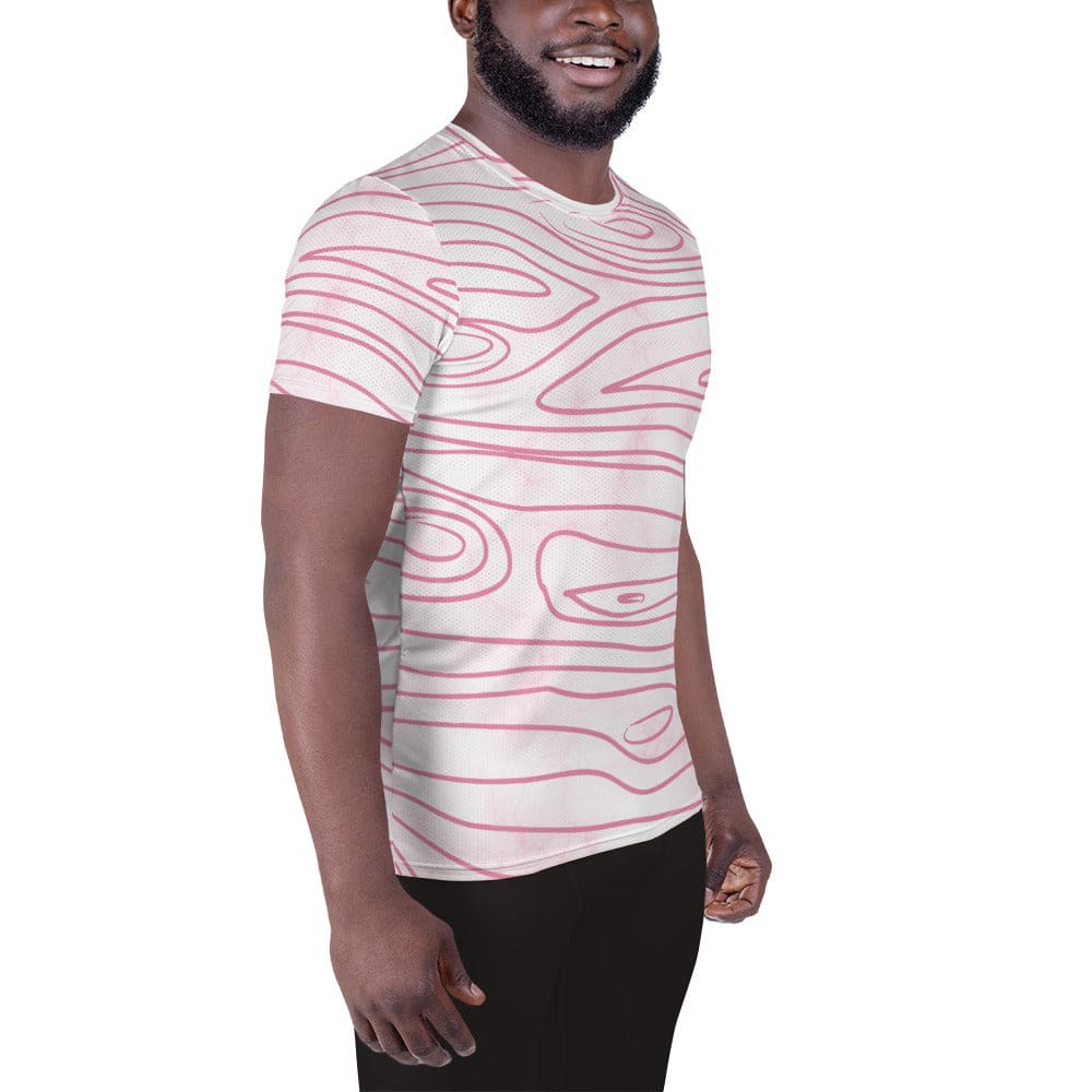 Mens Stretch Fit Athletic Sports T-shirt - Pink Line Art Sketch Print
