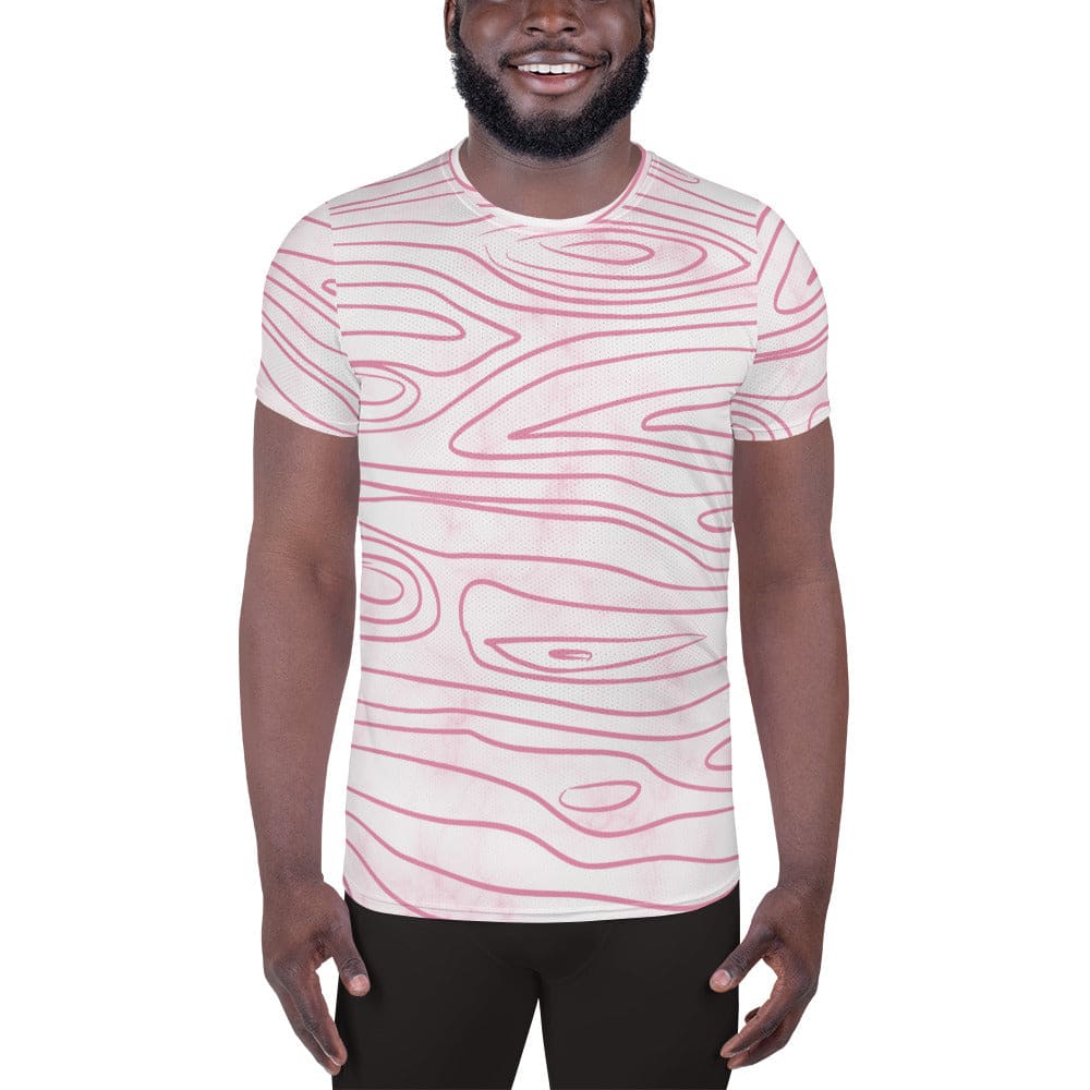 Mens Stretch Fit Athletic Sports T-shirt - Pink Line Art Sketch Print