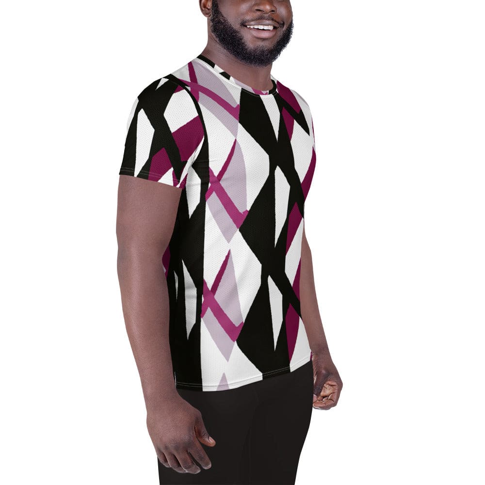 Mens Stretch Fit Athletic Sports T-shirt - Pink Mauve Pattern