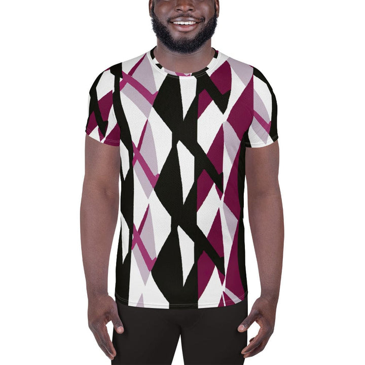 Mens Stretch Fit Athletic Sports T-shirt - Pink Mauve Pattern