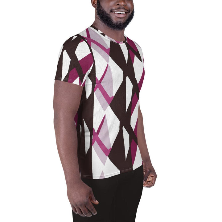Mens Stretch Fit Athletic Sports T-shirt - Pink Mauve Pattern