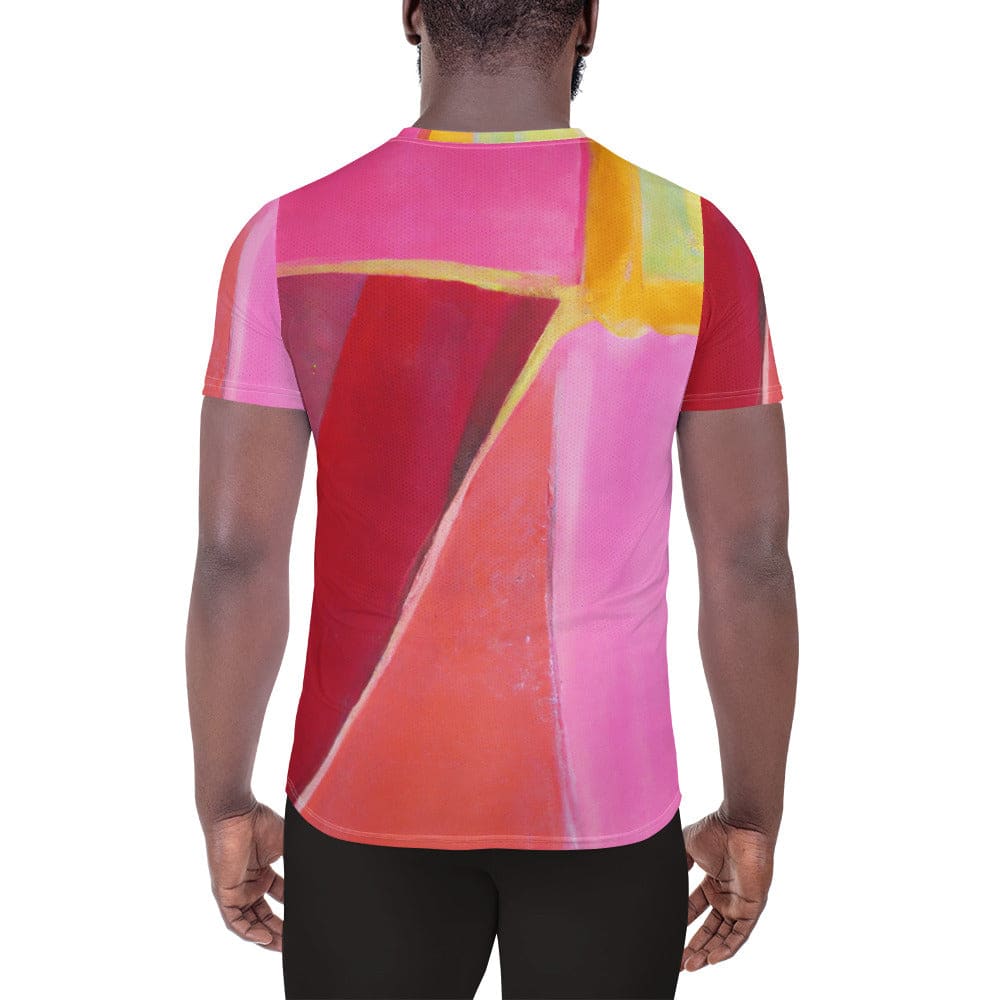 Mens Stretch Fit Athletic Sports T-shirt - Pink Mauve Red Geometric