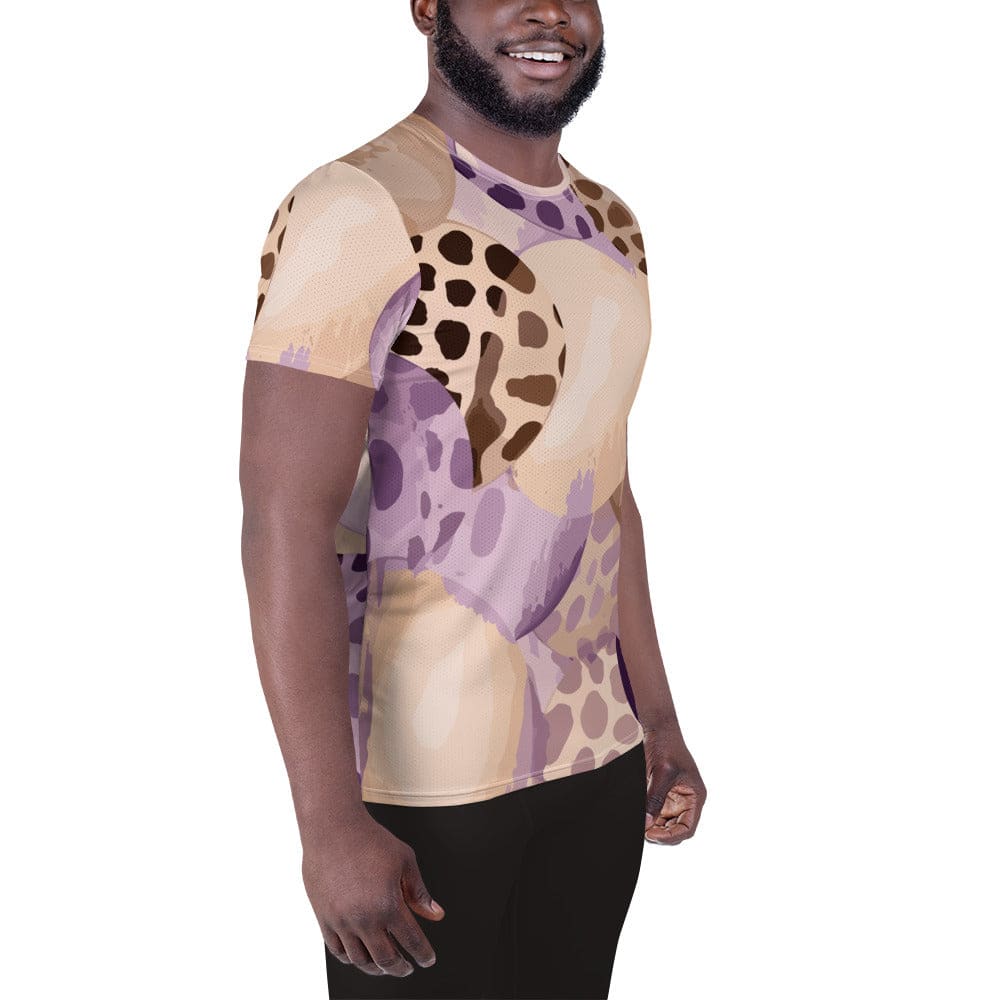 Mens Stretch Fit Athletic Sports T-shirt - Purple Lavender Spotted Print