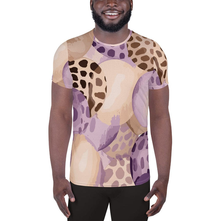 Mens Stretch Fit Athletic Sports T-shirt - Purple Lavender Spotted Print