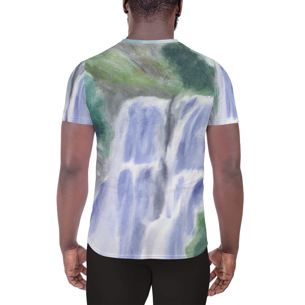 Mens Stretch Fit Athletic Sports T-shirt - Purple Watercolor Waterfall