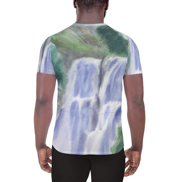 Mens Stretch Fit Athletic Sports T-shirt - Purple Watercolor Waterfall