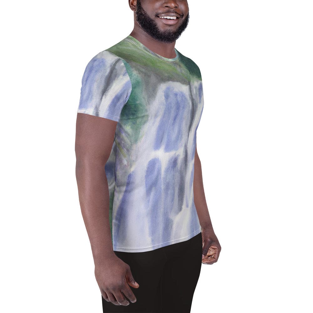 Mens Stretch Fit Athletic Sports T-shirt - Purple Watercolor Waterfall