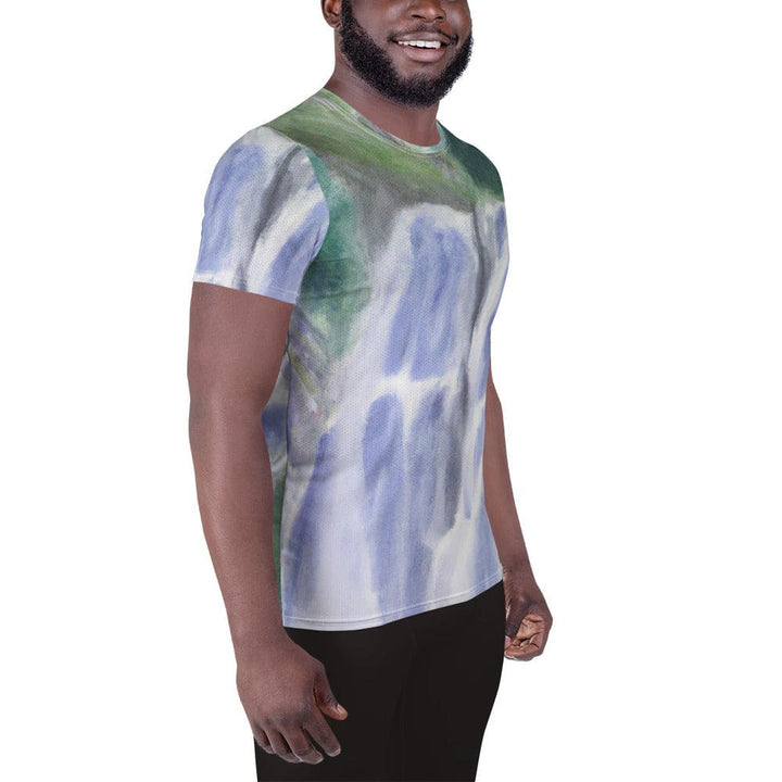Mens Stretch Fit Athletic Sports T-shirt - Purple Watercolor Waterfall