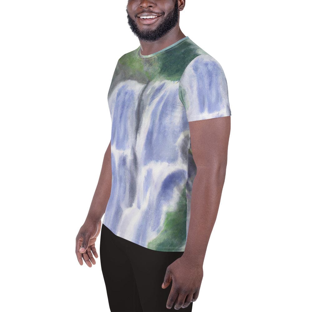 Mens Stretch Fit Athletic Sports T-shirt - Purple Watercolor Waterfall