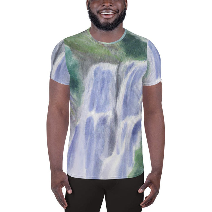 Mens Stretch Fit Athletic Sports T-shirt - Purple Watercolor Waterfall