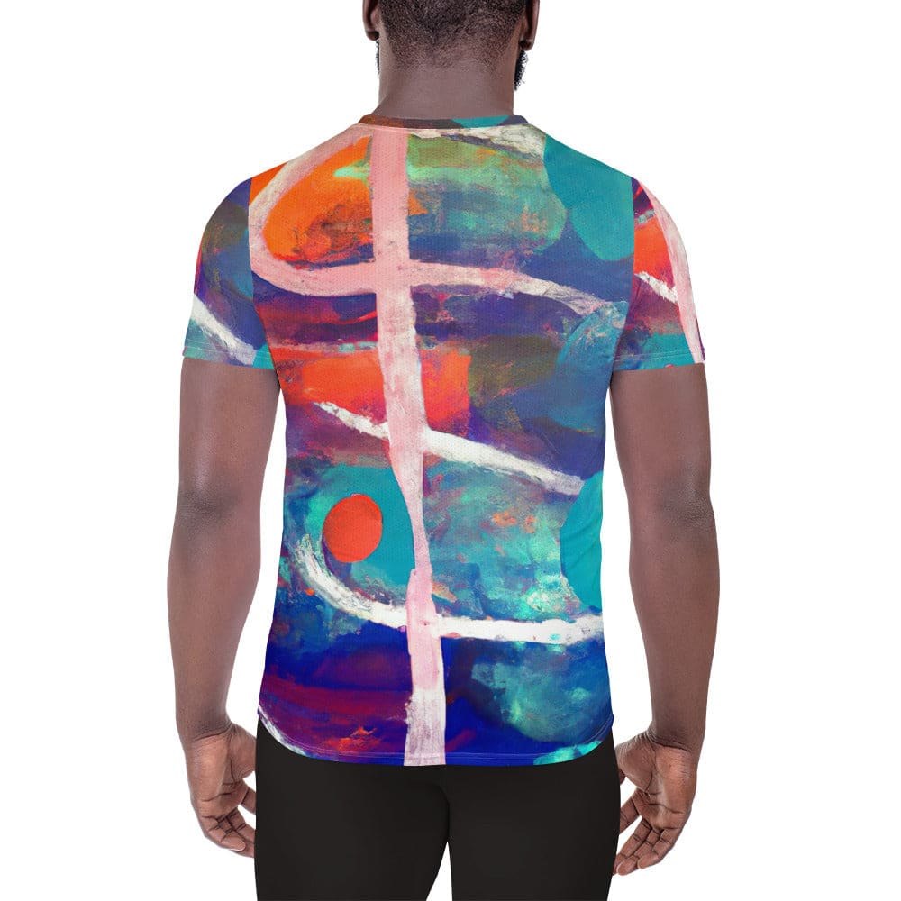 Mens Stretch Fit Athletic Sports T-shirt - Red Blue Multicolor Abstract
