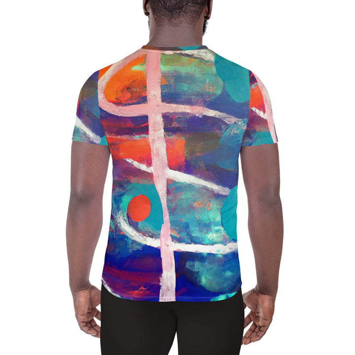 Mens Stretch Fit Athletic Sports T-shirt - Red Blue Multicolor Abstract