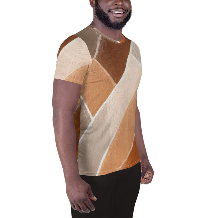 Mens Stretch Fit Athletic Sports T-shirt - Brown Rustic Watercolors Print