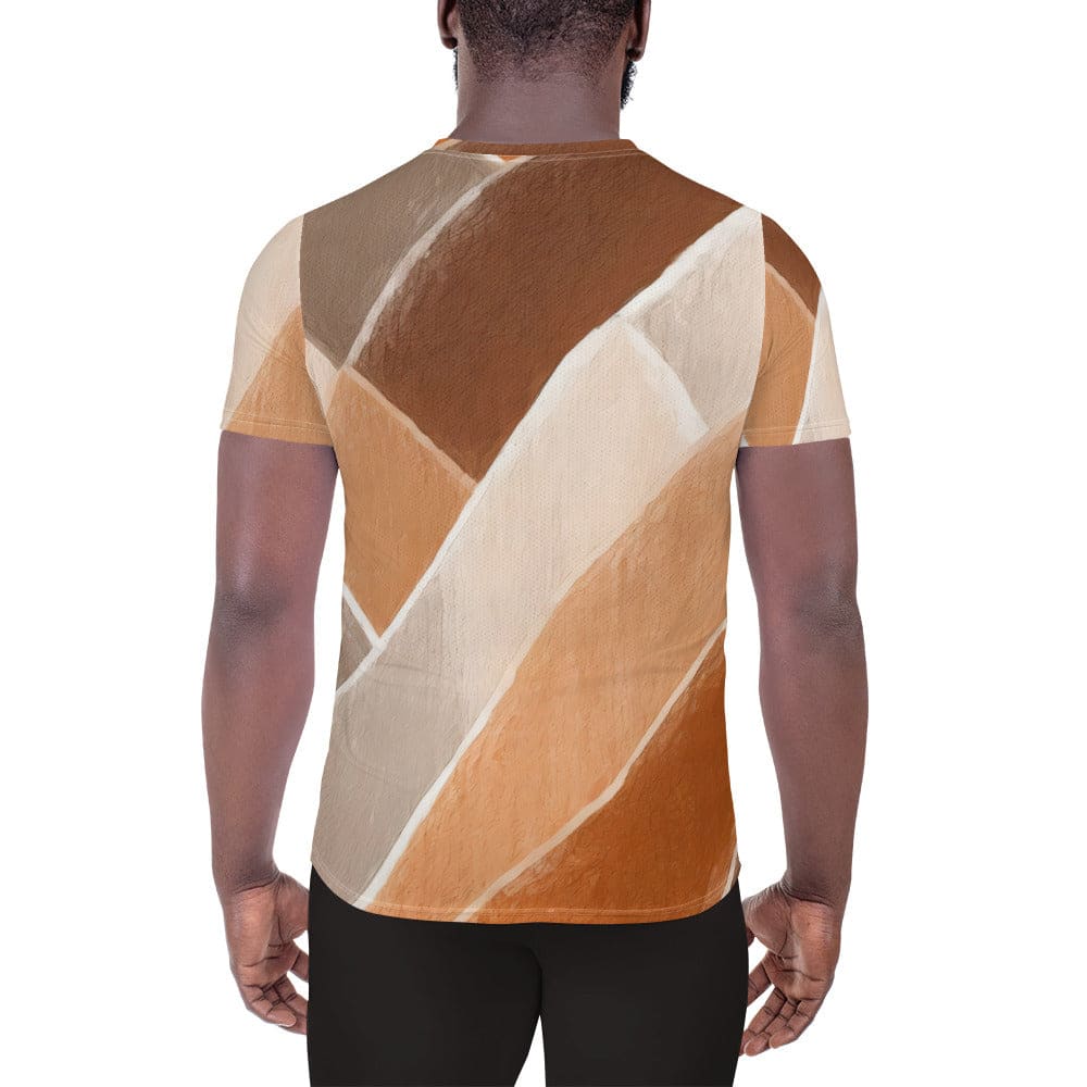 Mens Stretch Fit Athletic Sports T-shirt - Brown Rustic Watercolors Print