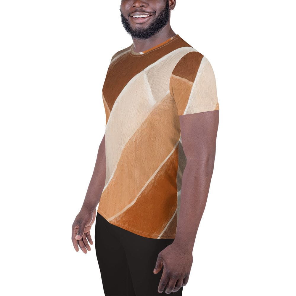 Mens Stretch Fit Athletic Sports T-shirt - Brown Rustic Watercolors Print