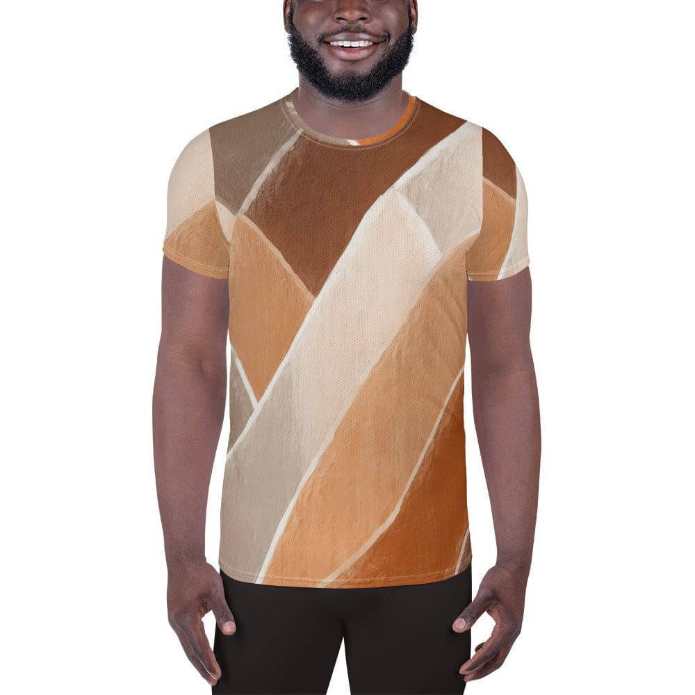Mens Stretch Fit Athletic Sports T-shirt - Brown Rustic Watercolors Print