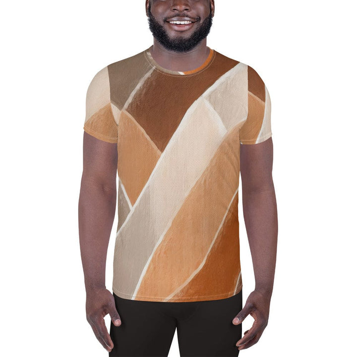 Mens Stretch Fit Athletic Sports T-shirt - Brown Rustic Watercolors Print